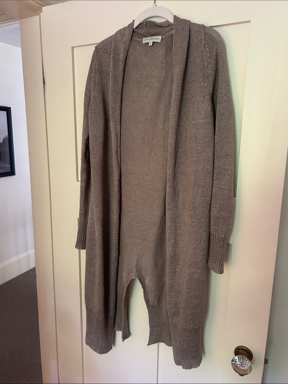 White + Warren Taupe Open-Front Long Cardigan